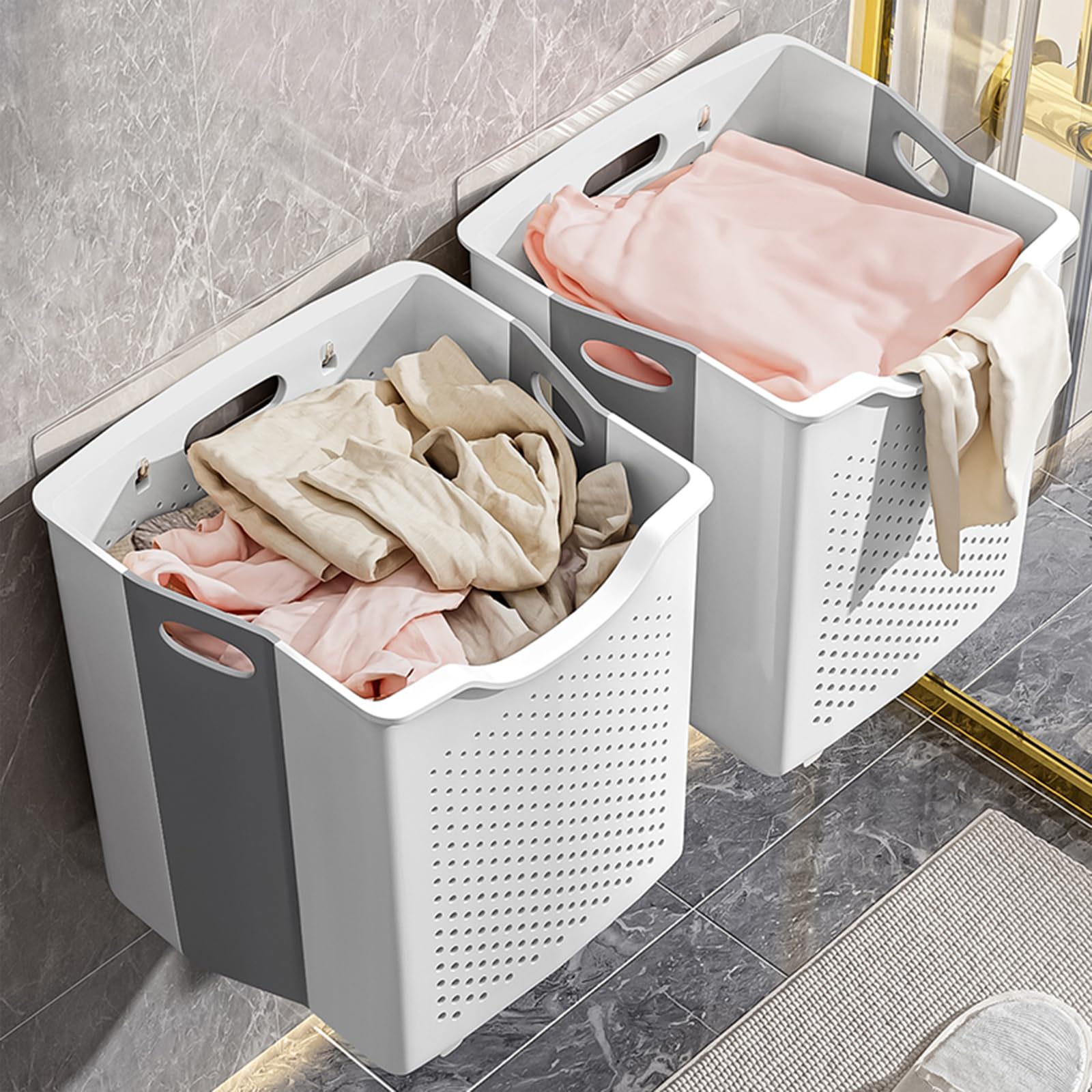 Laundry Basket Collapsible Hanging Laundry Hamper Bag Dirty Clothes Organizer Plastic Laundry Sorter （2 Pack）