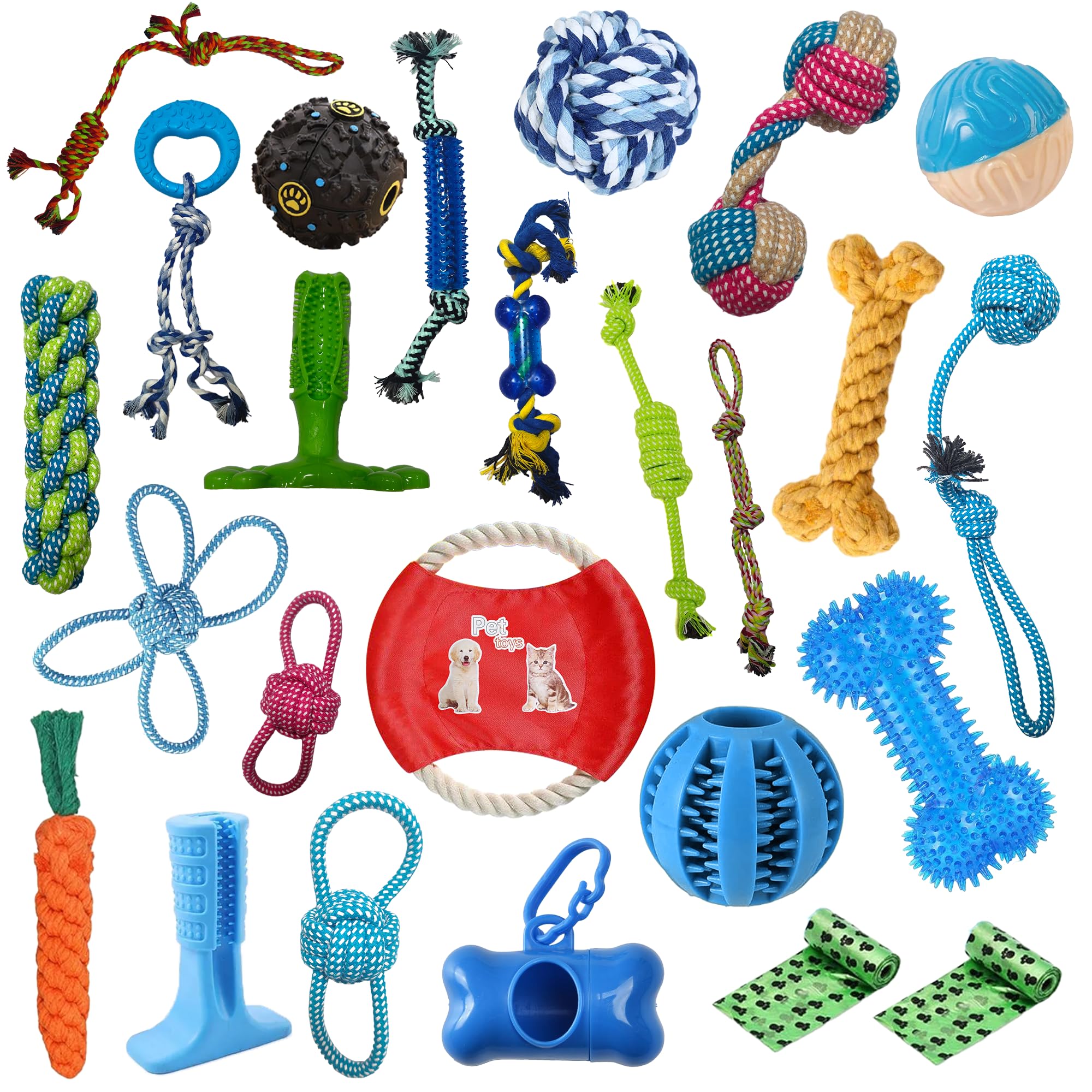 25-Pack Premium+ Dog Chew Toys for Puppies - Teething Chew Toys for Boredom, Pet Toothbrush Chew Toys with Rope, Treat Balls, and Squeaky Toys for Small to Medium Dog