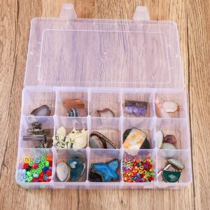 15 Grids Tackle Box Organizer, Large Clear Plastic Organizer Box with Adjustable Dividers for Beads, Art DIY, Crafts, Jewelry, Fishing Tackle with Label Stickers (1)