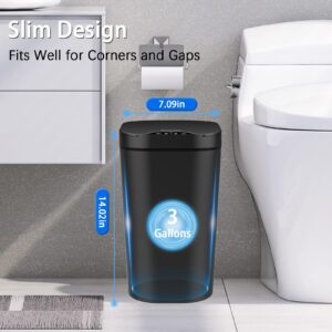 2 Pack Automatic Small Bathroom Trash Can with Lid - 3 Gallon Touchless Electric Garbage Can, Motion Sensor Smart Trash Bin, Slim Dog Proof Trashcan, Waterproof Wastebasket for Bedroom Office (Black)