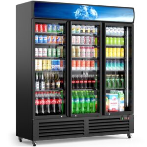 mojgar 56 cu ft commercial display fridge for beverage,3 glass door upright refrigerator merchandiser with front led light,large freestanding compact slim business cooler for shop,restaurant,apartment