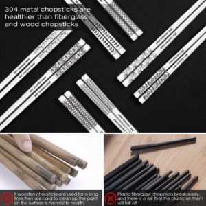 8 Pairs Metal Chopsticks and 8 Chopstick Holders Reusable 18/8 Stainless Steel Chopsticks Chopstick Rest Set Non-slip Japanese Korean Chinese Chopstick for Cooking Eating Dishwasher Safe 9.25"