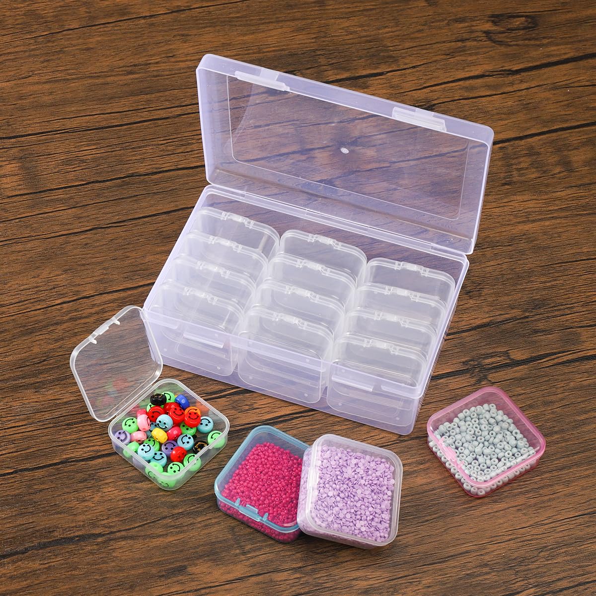 doovide Bead Organizer Box, 12Pcs Small Bead Organizers and Storage Plastic Cases Mini Clear Bead Storage Containers Boxes with Hinged Lid and Rectangle for Bracelet Making DIY Jewelry Craft Nail