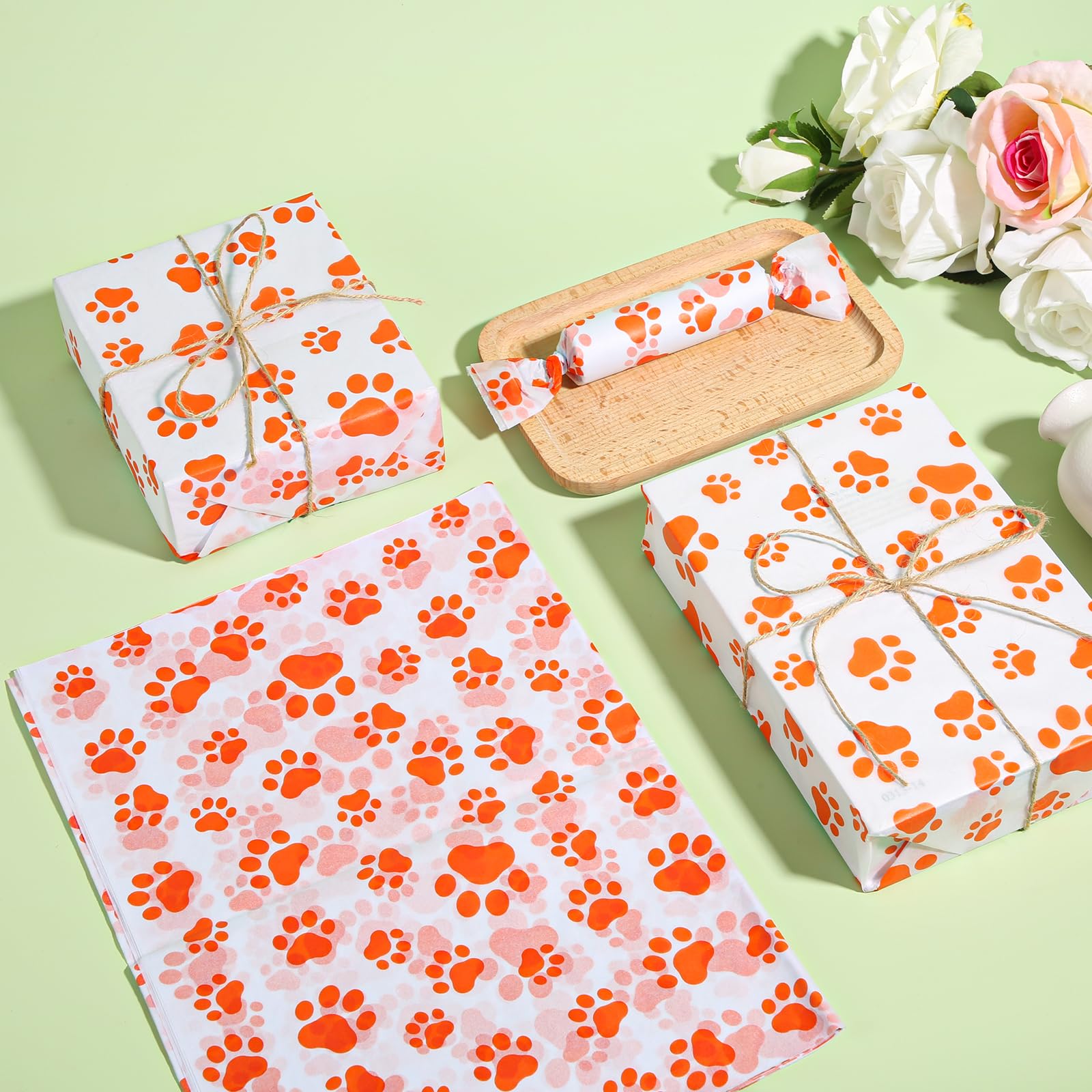 30 Tissue Paper Sheets, 14x20 inch Dog Paw Tissue Paper Gift Wrap Paper for Gift Bag Packaging Christmas Wedding Birthday Party Art DIY Crafts Supplies (Orange)