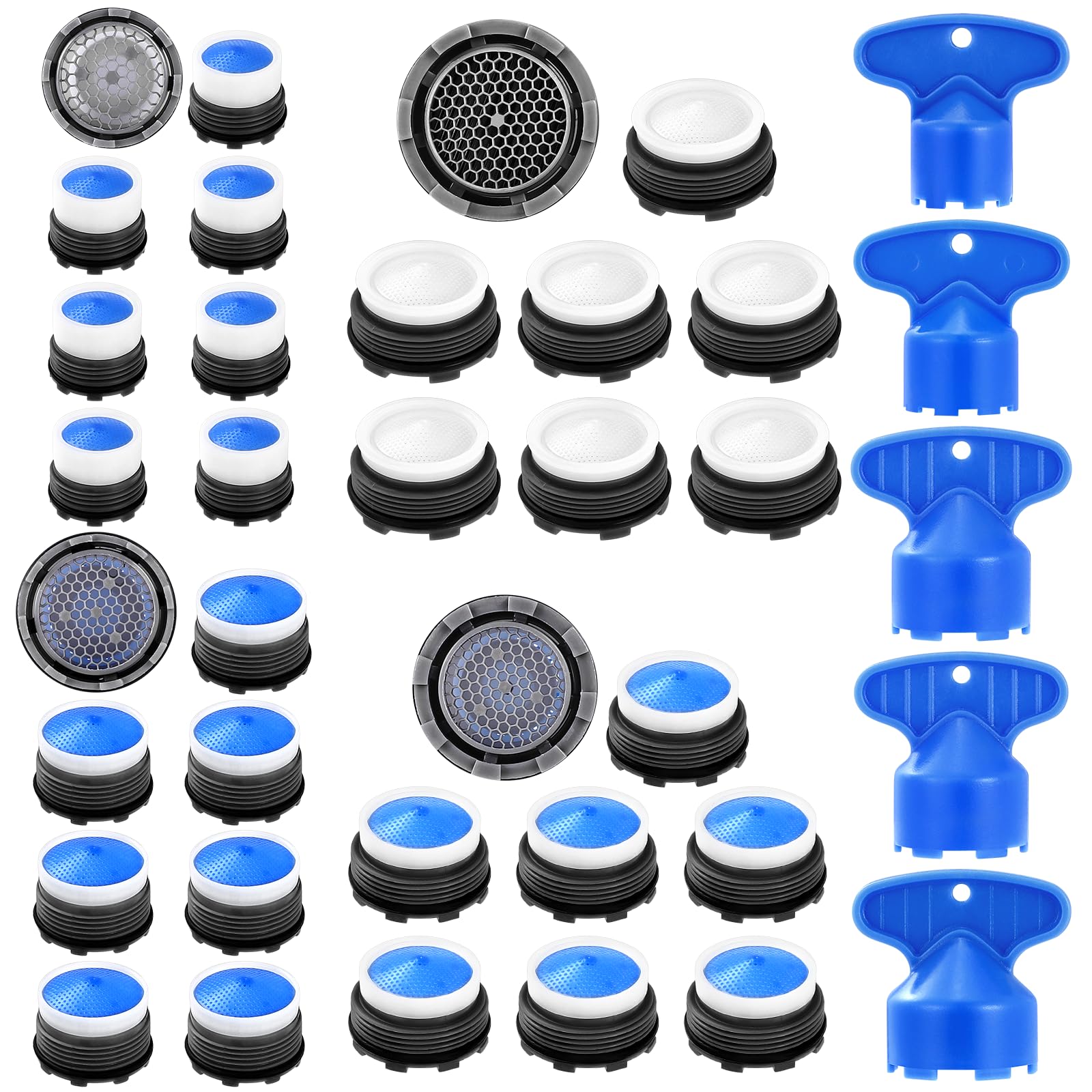 28 pcs Faucet Cache Aerators with 5 Pcs Faucet Aerator Key Cache Aerators Replacement Inserts for Sink M16.5 18.5 21.5 24 mm for Bathroom or Kitchen