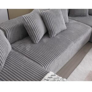 VnndeNest 131" Modular Sectional Couch, Comfy Corduroy Striped Fabric Floor Sofa, Luxury U-Shape Sectional Sofa with Chaise Lounge, Free Combination Sleeper Sofa for Living Room, Apartment, Grey