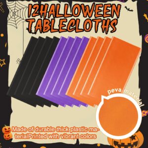 YEXEXINM 12 PCS Halloween Plastic Tablecloth for Round Tables, 84 Inch Halloween Disposable Round Tablecloths, Halloween Waterproof Table Covers for Halloween Indoor Outdoor Parties