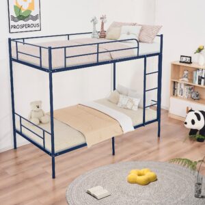 Bunk Bed Twin Over Twin, Twin Over Twin Bunk Bed with Metal Guardrail and Ladder, Heavy Duty Twin Bunk Beds for Boys, Girls, Teens, Adults, No Box Spring Needed, Noise Free (Navy Blue)