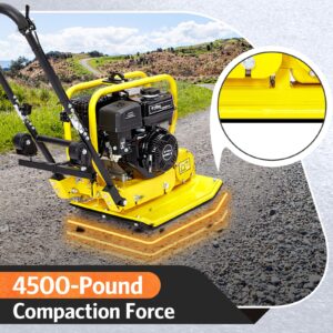 GarveeTech Plate Compactor, 7.0HP 212cc Gas Engine 5760 VPM, 4500LBS Compaction Force, 20x15 Inch Plate, Power Vibratory Soil Tamper Compactor Machine, EPA Compliant