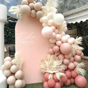 147pcs boho dusty rose pink balloon arch garland kit neutral nude mauve pastel pink white sand ivory white balloons for girls baby shower bridal shower birthday wedding party decorations