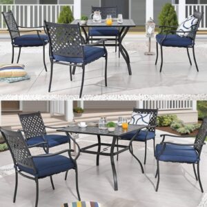 PatioFestival Patio Dining Set 5Pcs Heavy Duty Metal Outdoor Furniture Sets Square Table with 4 Stackable Chairs Blue Cushion