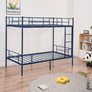 Bunk Bed Twin Over Twin, Twin Over Twin Bunk Bed with Metal Guardrail and Ladder, Heavy Duty Twin Bunk Beds for Boys, Girls, Teens, Adults, No Box Spring Needed, Noise Free (Navy Blue)