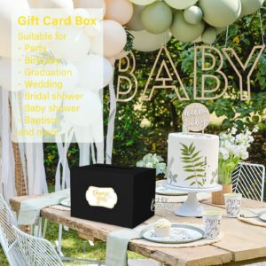 LIKAJON 1 Pack Black Card Box for Party, Gift Cards Receiving Box Wedding Card Box Money Box for Birthday, Bridal or Baby Showers, Retirement, Anniversary, Graduation, Raffle Ticket Box