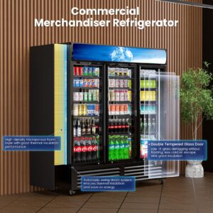 Mojgar 56 Cu Ft Commercial Display Fridge for Beverage,3 Glass Door Upright Refrigerator Merchandiser with Front LED Light,Large Freestanding Compact Slim Business Cooler for Shop,Restaurant,Apartment