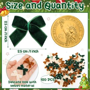 Waydress 120 Pcs 1 Inch Tiny Mini Christmas Velvet Bows for Crafts Xmas Twist Tie Bows Small Ribbon Bows Christmas DIY Craft Sewing Scrapbooking Gift Wrapping(Green,Cream,Khaki)