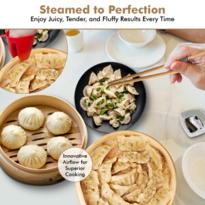 Gourmet Heaven Bamboo Steamer Basket Kit 2 Tier-10 Inch-Steamer for Cooking-Dumplings Steamer, Momo,Bao Buns, Asian,Chinese Food Steamer Basket,Silicone Pot, Rice Steamer,Liners-Dim Sum,Soup Steamer