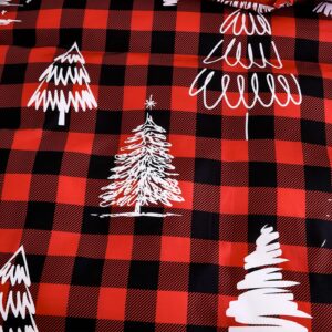 Dobuyly Christmas Duvet Cover Queen Size, Red Plaid Christmas Tree Printed Duvet Cover Set, Soft Microfiber Buffalo Check Christmas Bedding Set 3 Piece