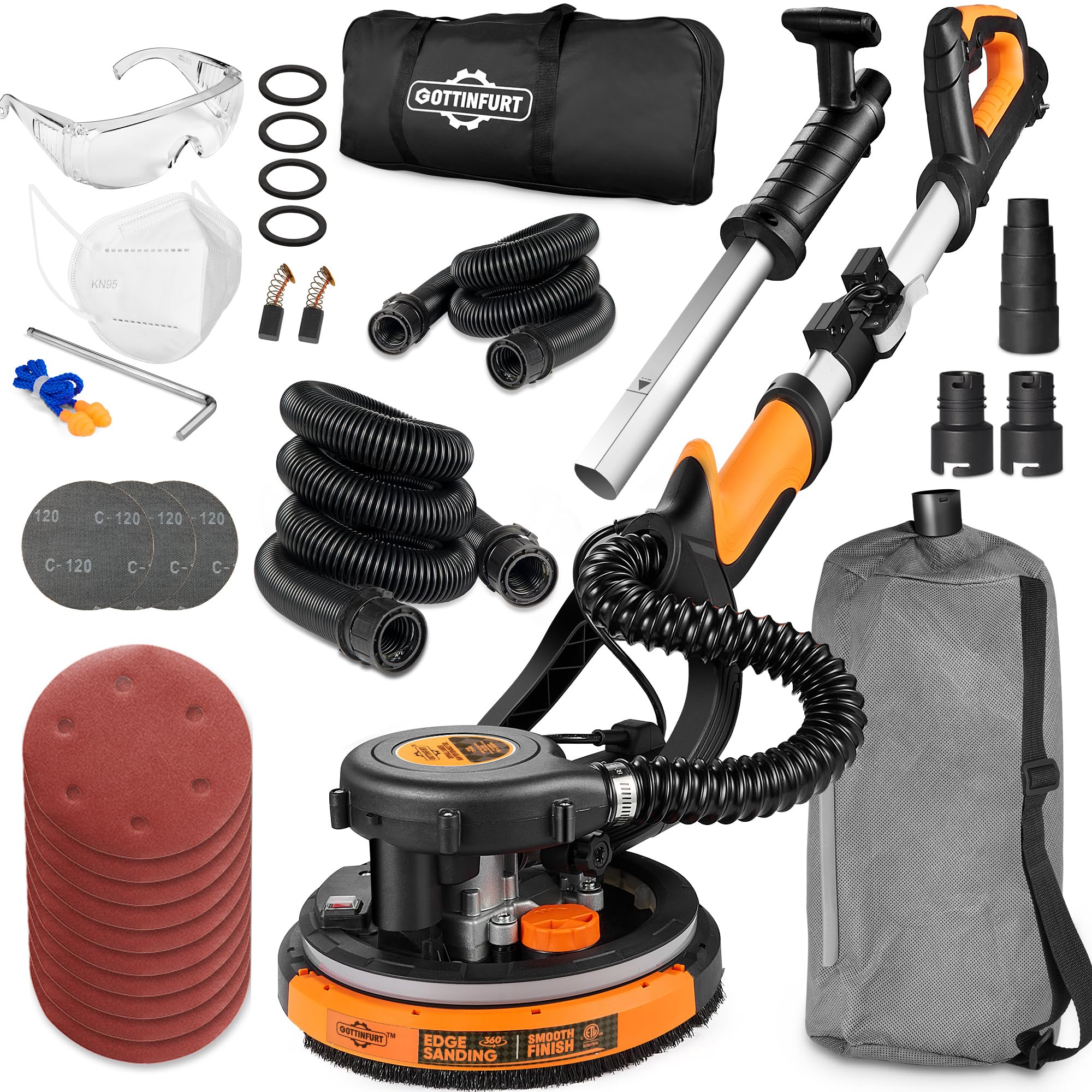 𝟐𝟎𝟐𝟒 𝐔𝐩𝐠𝐫𝐚𝐝𝐞𝐝 Drywall Sander, 780W Electric Power Drywall Sander with Vacuum, Dry Wall Sander with Extendable Handle, 7 Variable Speed 900-1800RPM, 95.5% Dust Removal for Popcorn Ceiling