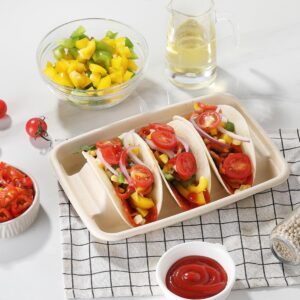 20 PCS Disposable Taco Holders, COKUMA Taco Bar Serving Set for a Party, Taco Plates with Dividers, Taco Plates Tray Stand for 3 Tacos, Taco Tuesday