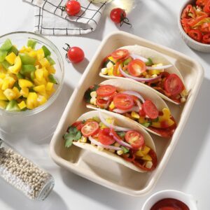 20 PCS Disposable Taco Holders, COKUMA Taco Bar Serving Set for a Party, Taco Plates with Dividers, Taco Plates Tray Stand for 3 Tacos, Taco Tuesday