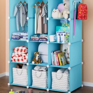 CUBEDIY Baby Closet Organizer for Nursery: Durable Baby Wardrobe for Closet - Customizable Baby Armoire - Baby Dresser Closet Shelves - Waterproof Shelf Clothes Organizer w/Wall Fixation (Blue)