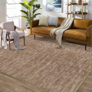 luxloom large solid rug 8x10 washable rug ultra-thin low pile floor mat modern rug contemporary non-shedding carpet non-slip accent rug for living room bedroom dining room nursery home office camel