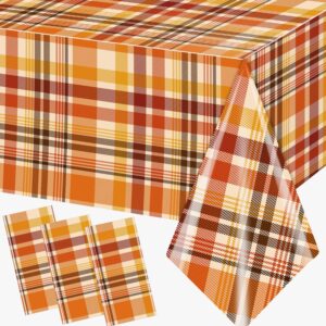 hakoti 3pieces fall decorations plaid tablecloths, 54 * 108 inches orange plaid fall tablecloth disposable plaid fall disposable table cover, fall plaid table cloth for fall thanksgiving party