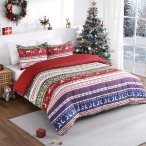 CAROMIO Christmas Duvet Cover Queen Size - Boho Christmas Holiday Reindeer Printed Duvet Cover Set, Soft and Breathable Christmas Decorations Bedding Set (Queen, 90"x90")