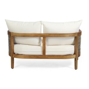 Merax Outdoor Acacia Wood Wicker Conversation Set 2 Seater with Loveseat and Coffetable for Backyard