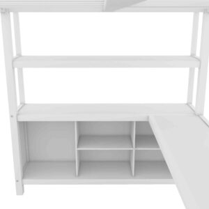 ATY Full Size Loft Bed with Storage Cabinets and Shelves, Sturdy Metal Bedframe w/Wardrobe & Built-in Desk, Save Space Design, for Kids Bedroom, Dorm, White