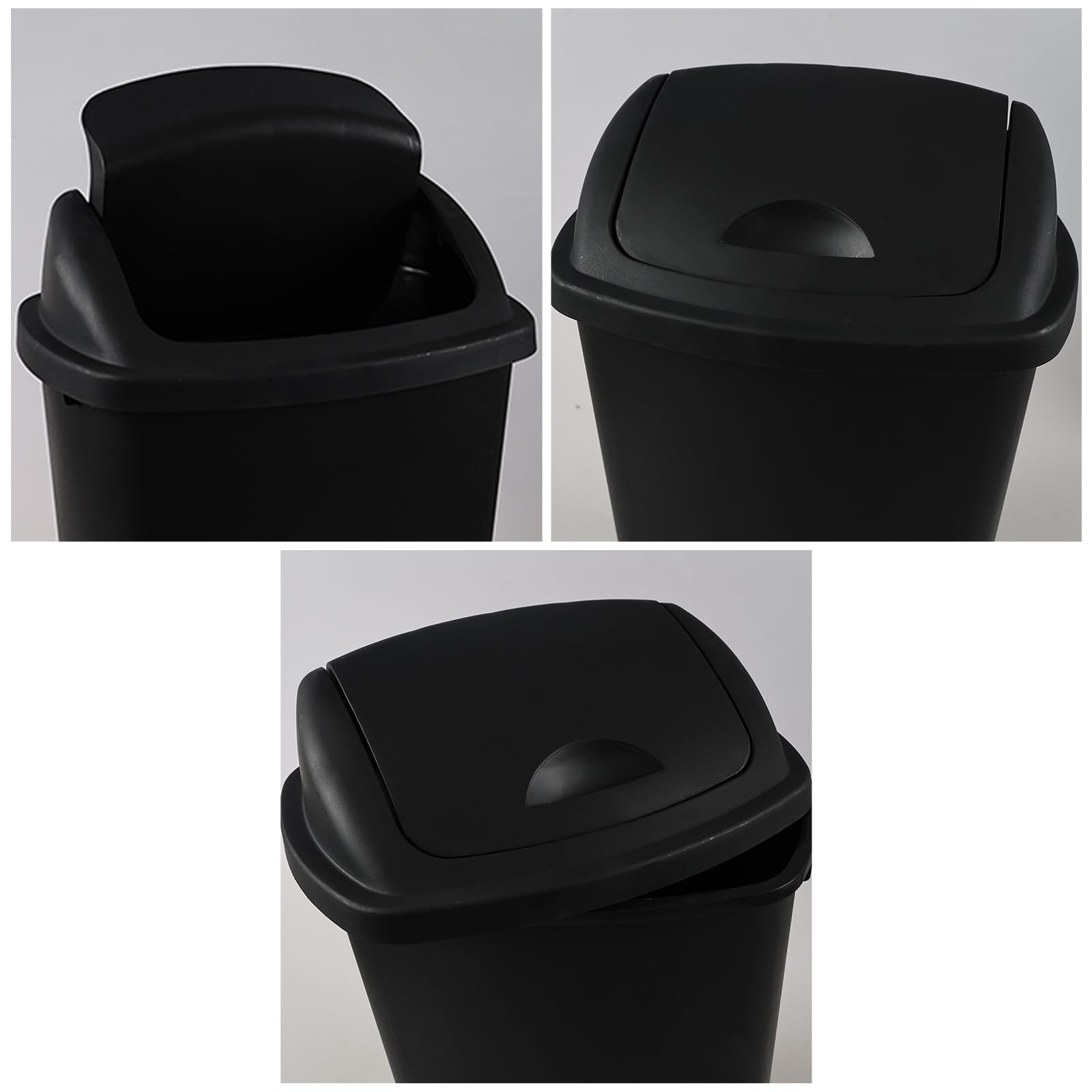 EudokkyNA 4 Pack 25 Liter Swing Top Trash Can, Plastic Kitchen Garbage Can, Black