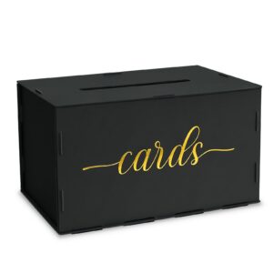 mulbozy black card box with gold foil design, wedding card box with slot & lid, card & money receiving box for wedding reception, bridal & baby shower, graduation