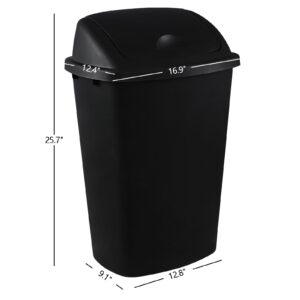 Leendines 4 Pack 13 Gallons Large Swing Top Garbage Can, Plastic Trash Can with Lid, Black