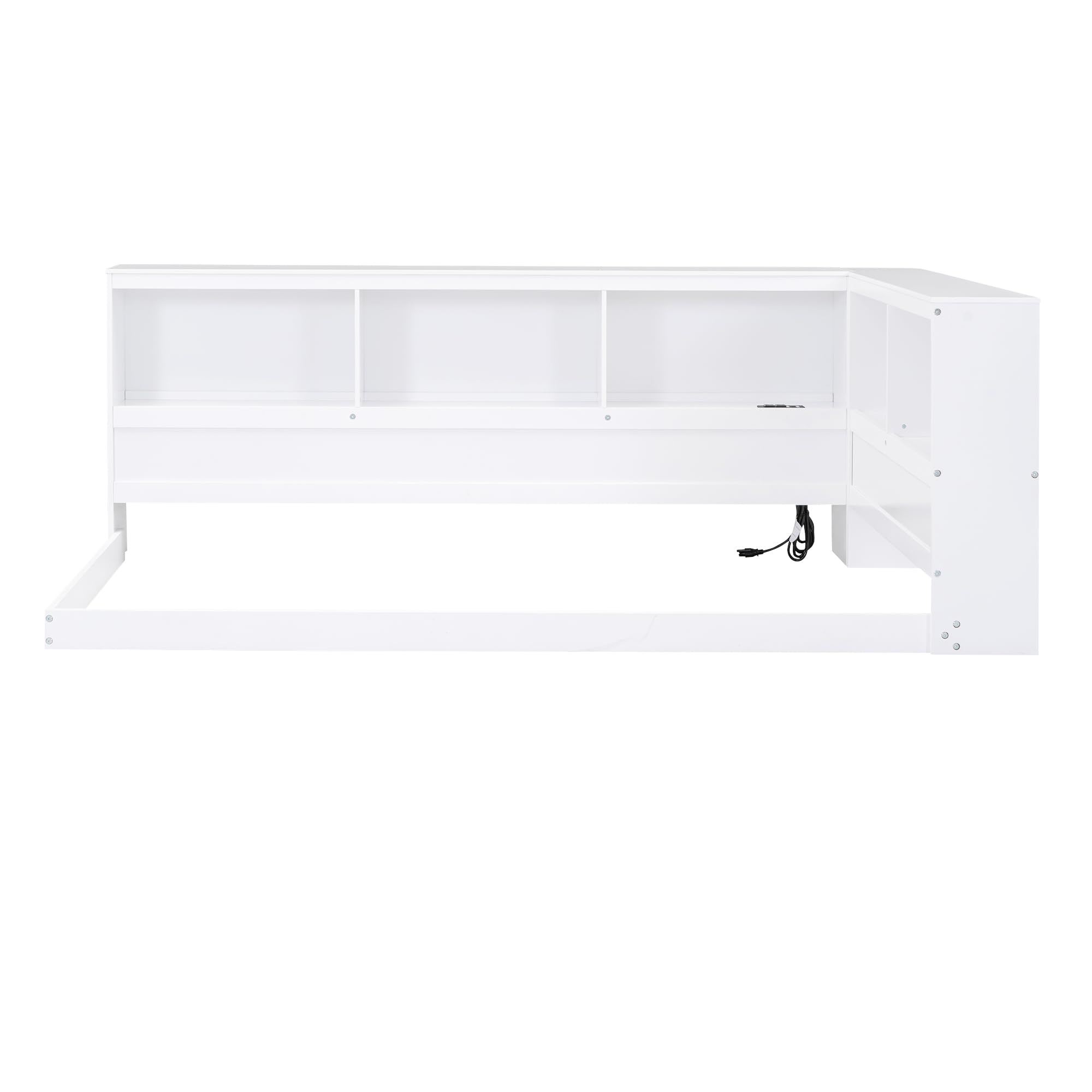 Merax Wood Twin Size Daybed with Storage Cabinets and USB Ports,L-Shaped Bookcases,White