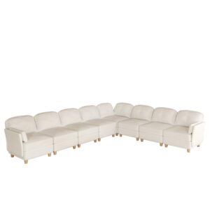 LLappuil Oversized Sectional Couch L Shaped Modular Sofa with Storage, Corner Cloud Sofa with Chaise, 141 in Width, 8 Seat Sofa, Teddy Velvet, Off White