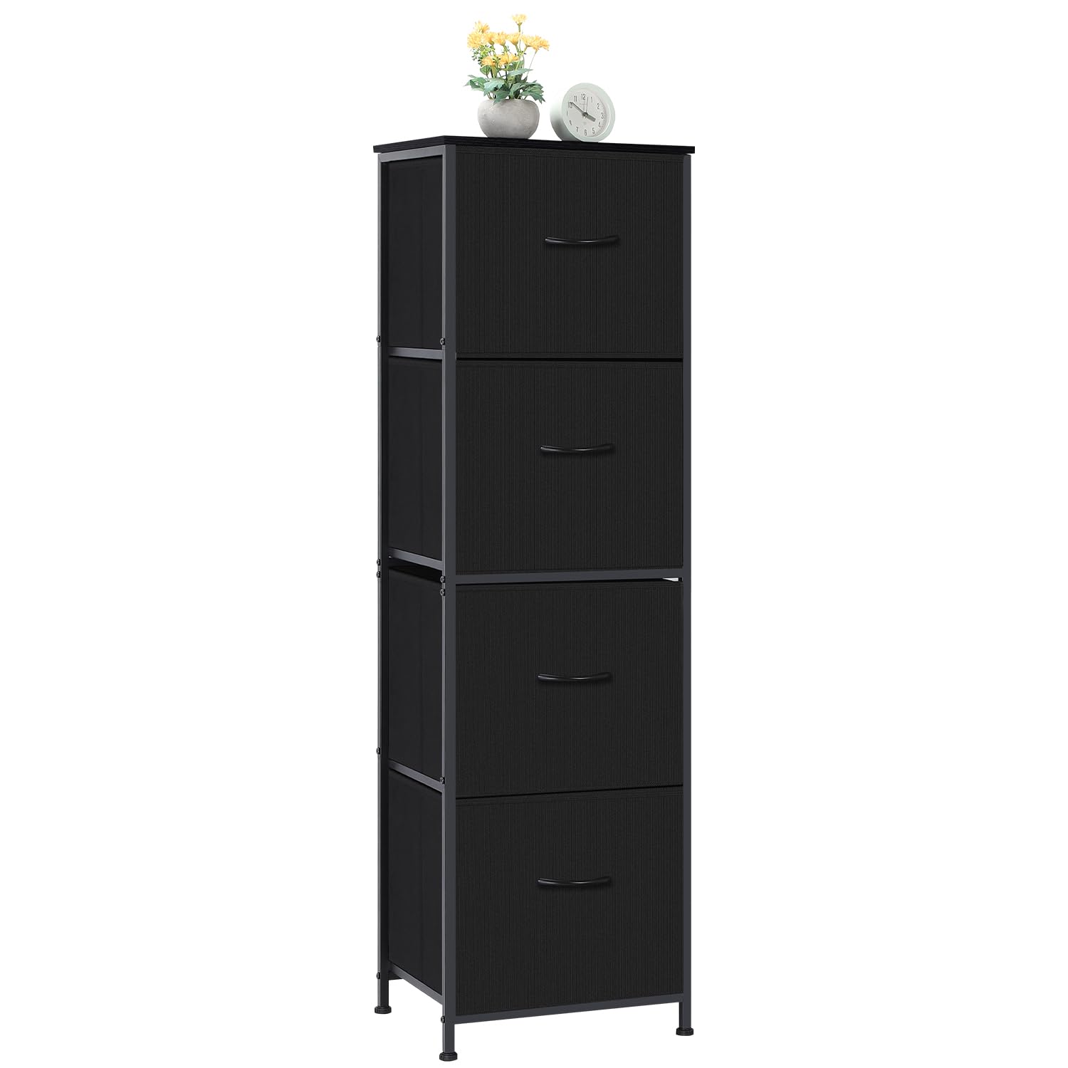 Ebeneze Dresser for Bedroom with 4 Storage Drawers, 51" Tall Fabric Closet Chests Organizer Tower Furniture with Wooden Metal Frame for Clothes, Kids, Hallway, Entryway, Small Space, Black