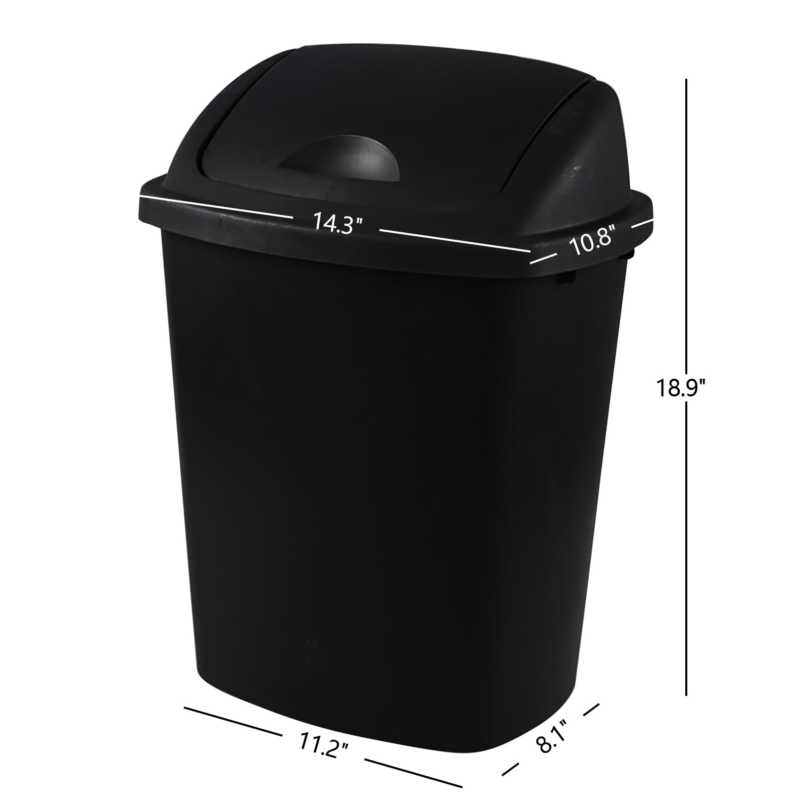 EudokkyNA 4 Pack 25 Liter Swing Top Trash Can, Plastic Kitchen Garbage Can, Black