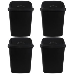 EudokkyNA 4 Pack 25 Liter Swing Top Trash Can, Plastic Kitchen Garbage Can, Black