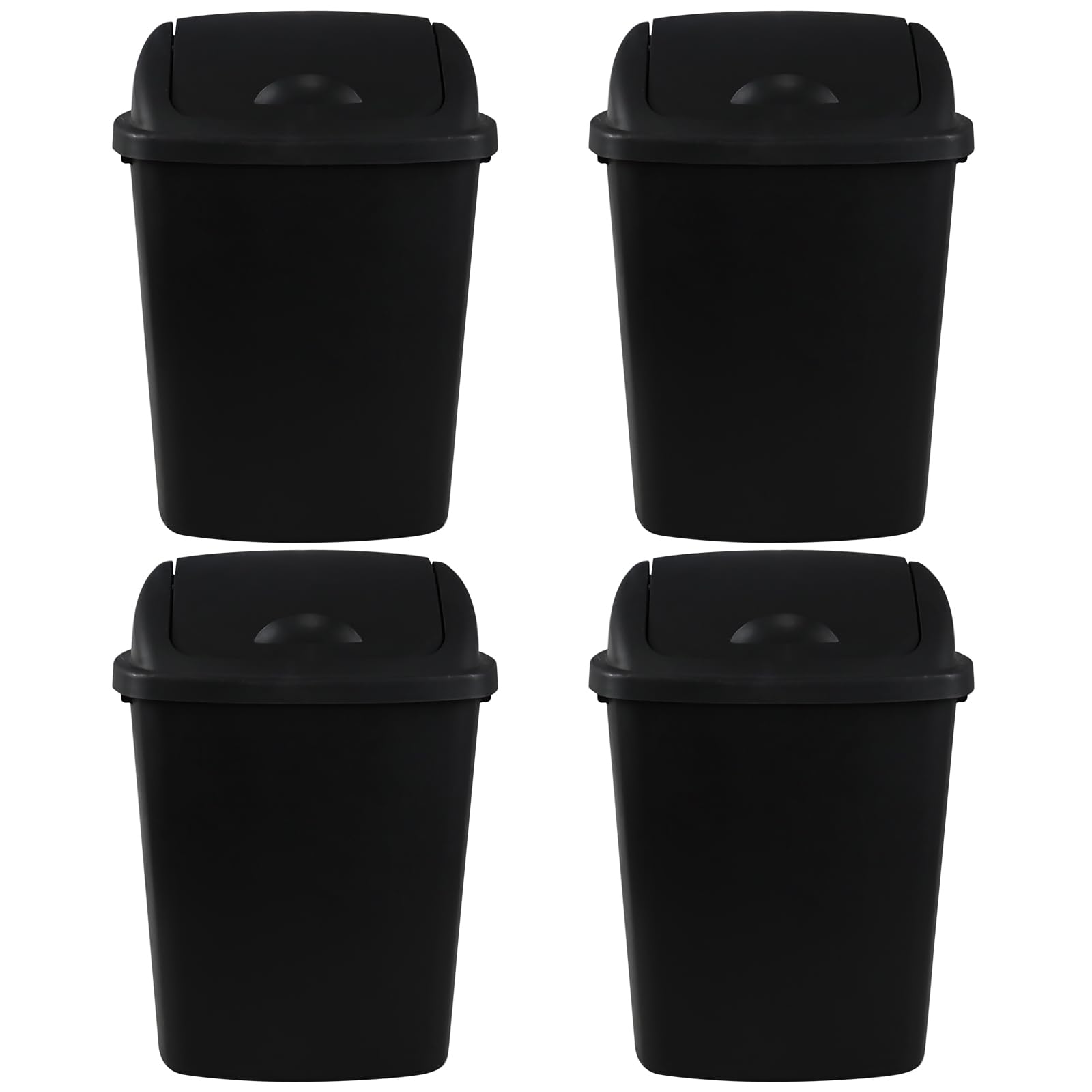 EudokkyNA 4 Pack 25 Liter Swing Top Trash Can, Plastic Kitchen Garbage Can, Black