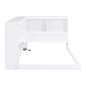 Merax Wood Twin Size Daybed with Storage Cabinets and USB Ports,L-Shaped Bookcases,White