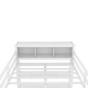 ATY Full Size Loft Bed with Storage Cabinets and Shelves, Sturdy Metal Bedframe w/Wardrobe & Built-in Desk, Save Space Design, for Kids Bedroom, Dorm, White