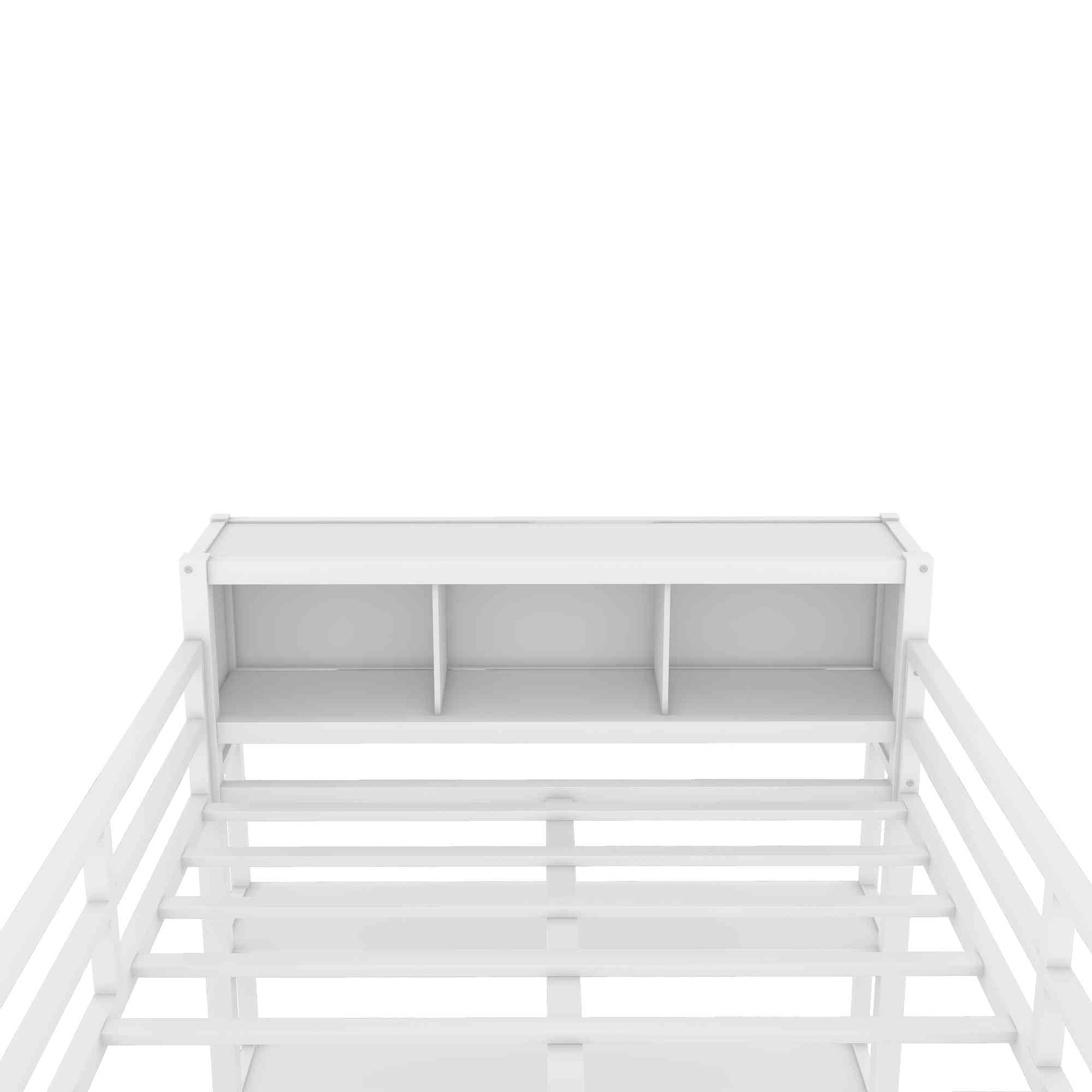 ATY Full Size Loft Bed with Storage Cabinets and Shelves, Sturdy Metal Bedframe w/Wardrobe & Built-in Desk, Save Space Design, for Kids Bedroom, Dorm, White