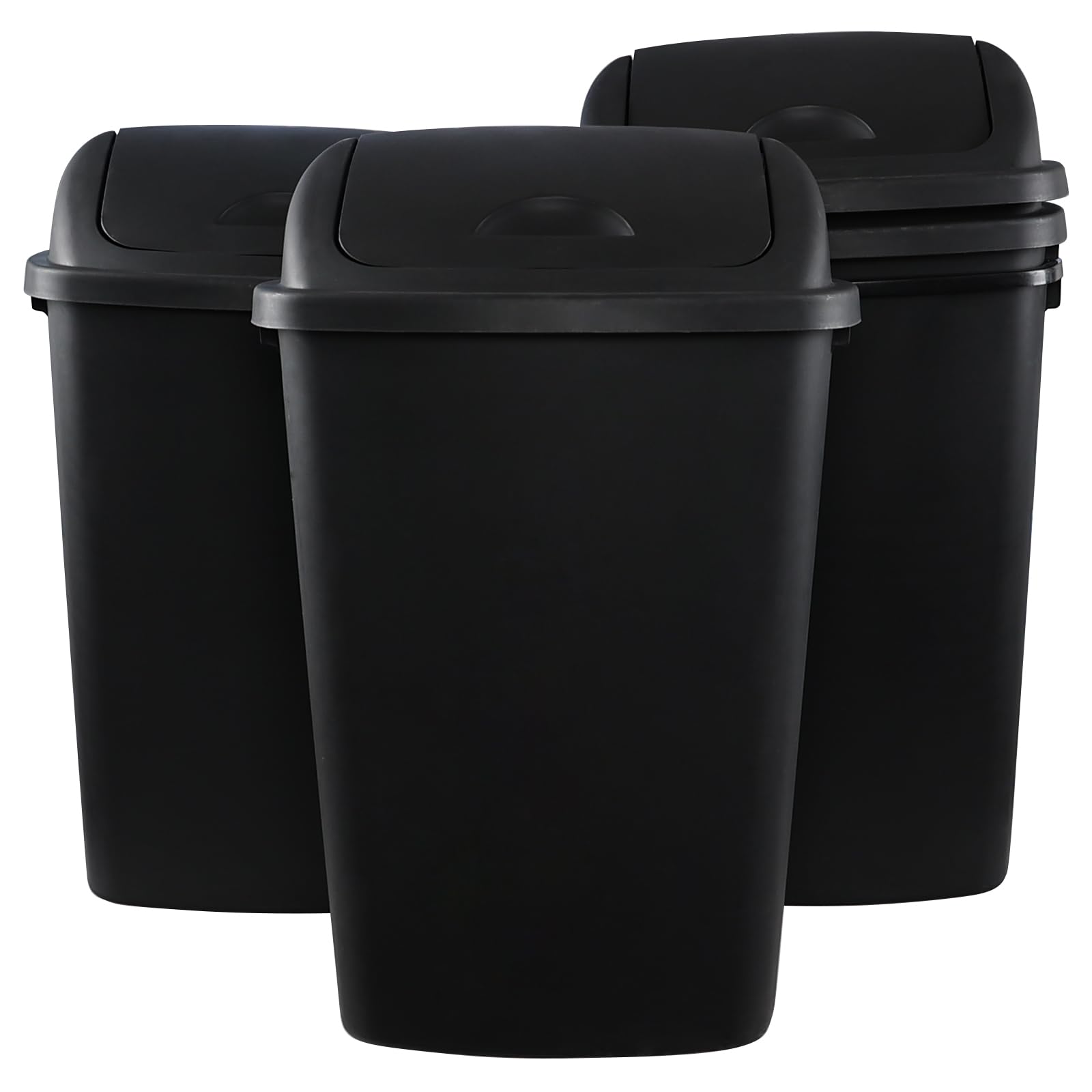 Leendines 4 Pack 13 Gallons Large Swing Top Garbage Can, Plastic Trash Can with Lid, Black