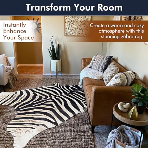 Tumbleweed Velvet Black, Ivory & Beige Synthetic Zebra Rug - Luxurious Zebra Print Rug Available in Multiple Sizes for Versatile Decor - Large 6' x 8'