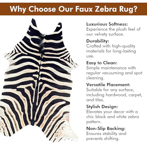 Tumbleweed Velvet Black, Ivory & Beige Synthetic Zebra Rug - Luxurious Zebra Print Rug Available in Multiple Sizes for Versatile Decor - Large 6' x 8'