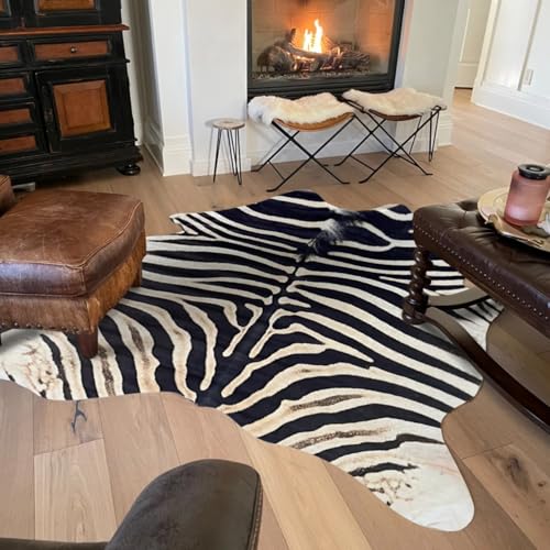 Tumbleweed Velvet Black, Ivory & Beige Synthetic Zebra Rug - Luxurious Zebra Print Rug Available in Multiple Sizes for Versatile Decor - Large 6' x 8'