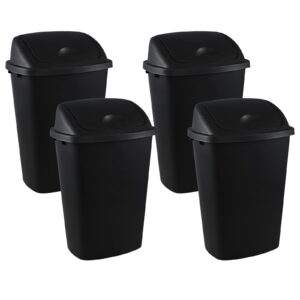 Leendines 4 Pack 13 Gallons Large Swing Top Garbage Can, Plastic Trash Can with Lid, Black