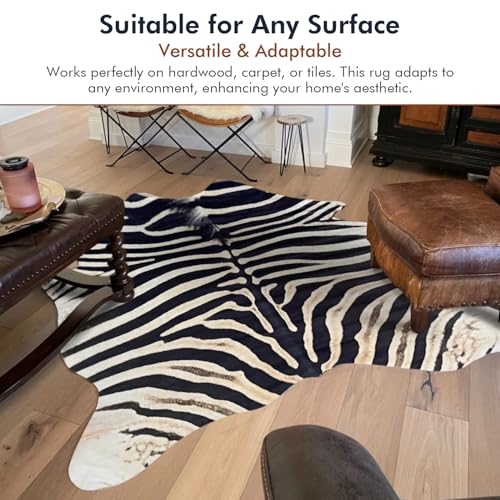 Tumbleweed Velvet Black, Ivory & Beige Synthetic Zebra Rug - Luxurious Zebra Print Rug Available in Multiple Sizes for Versatile Decor - Large 6' x 8'