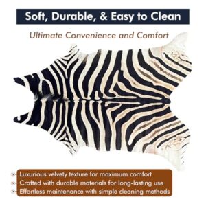 Tumbleweed Velvet Black, Ivory & Beige Synthetic Zebra Rug - Luxurious Zebra Print Rug Available in Multiple Sizes for Versatile Decor - Large 6' x 8'