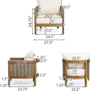 Merax Set Set of 2 Outdoor Acacia Wood Wicker Club Chair with Cushion,Patio Furniture Conversation Seat for Backyard, Beige